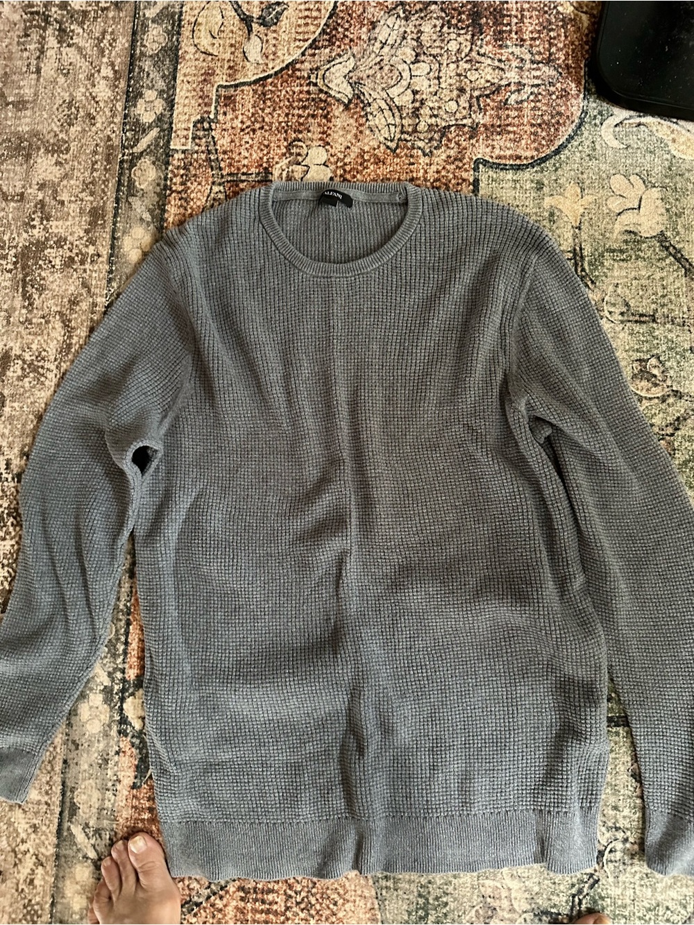 Alfani Men's Gray Waffle-Knit Long Sleeve Crewneck